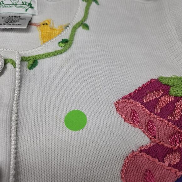 Quacker Factory Cardigan Sweater sz L White Multi Hummingbird Flowers Sequins - Picture 12 of 16